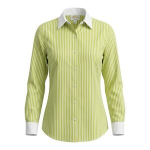 Talbots Wrinkle Resistant Striped Button Up Shirt Women’s 8 Green White Cotton